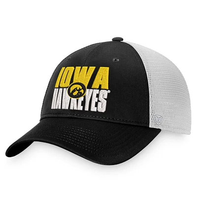 Men's Top of the World Black/White Iowa Hawkeyes Stockpile Trucker Snapback Hat