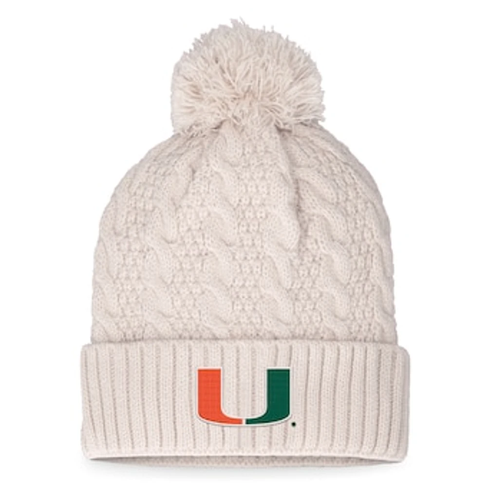 Women's Top of the World Cream Miami Hurricanes Pearl Cuffed Knit Hat with Pom