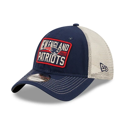Men's New Era Navy/Natural New England Patriots Devoted Trucker 9TWENTY Snapback Hat