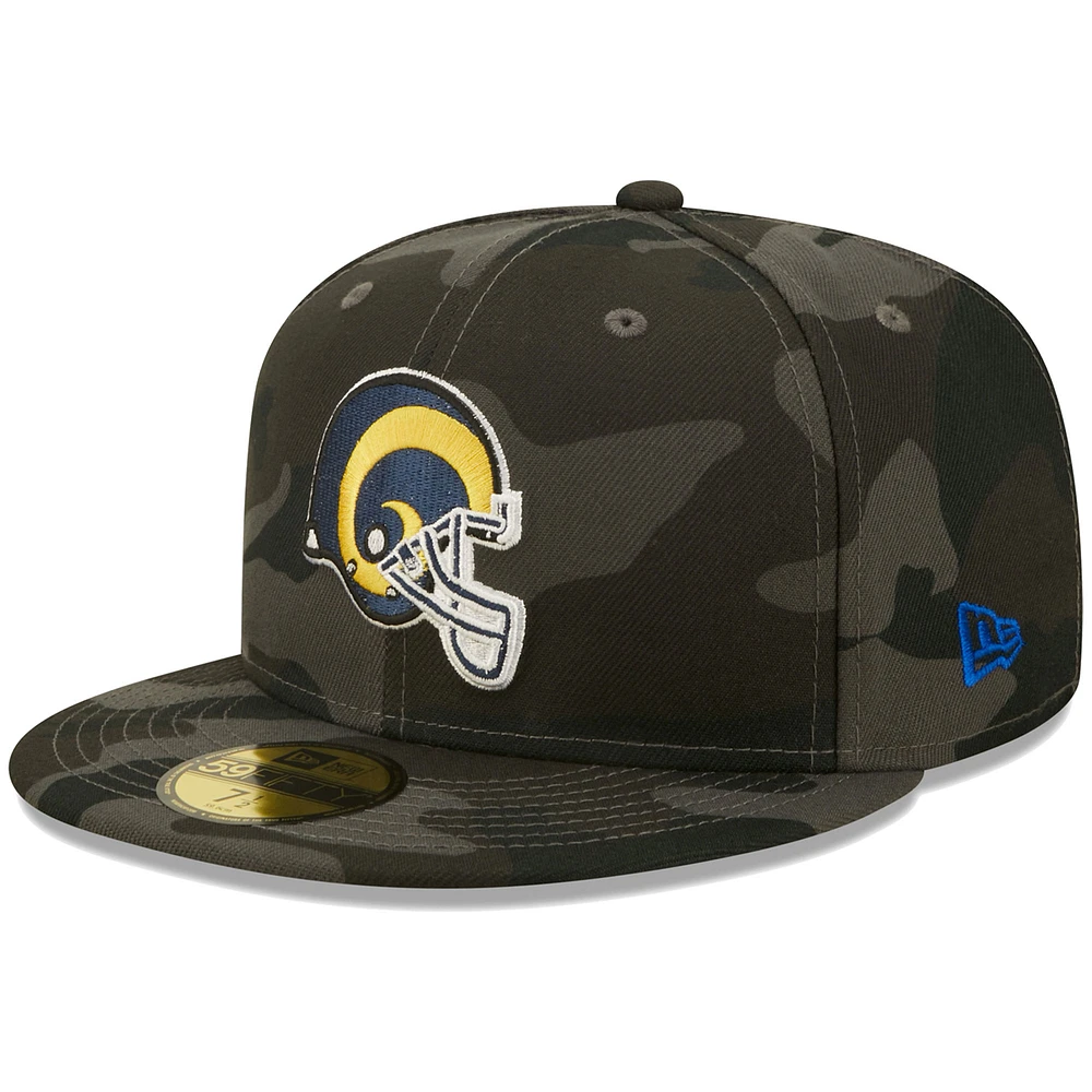Men's New Era Black Los Angeles Rams Throwback Logo Camo 59FIFTY Fitted Hat