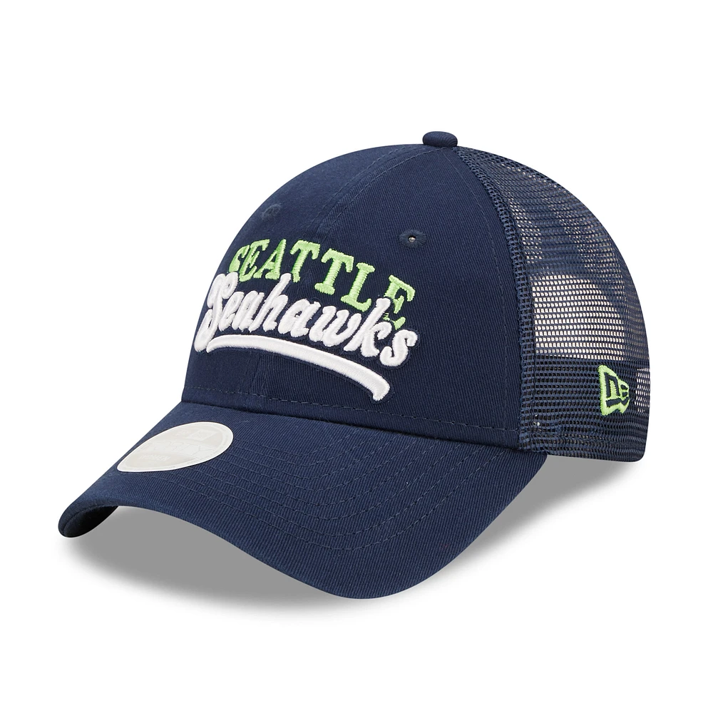 Women's New Era College Navy Seattle Seahawks Team Trucker 9FORTY Snapback Hat