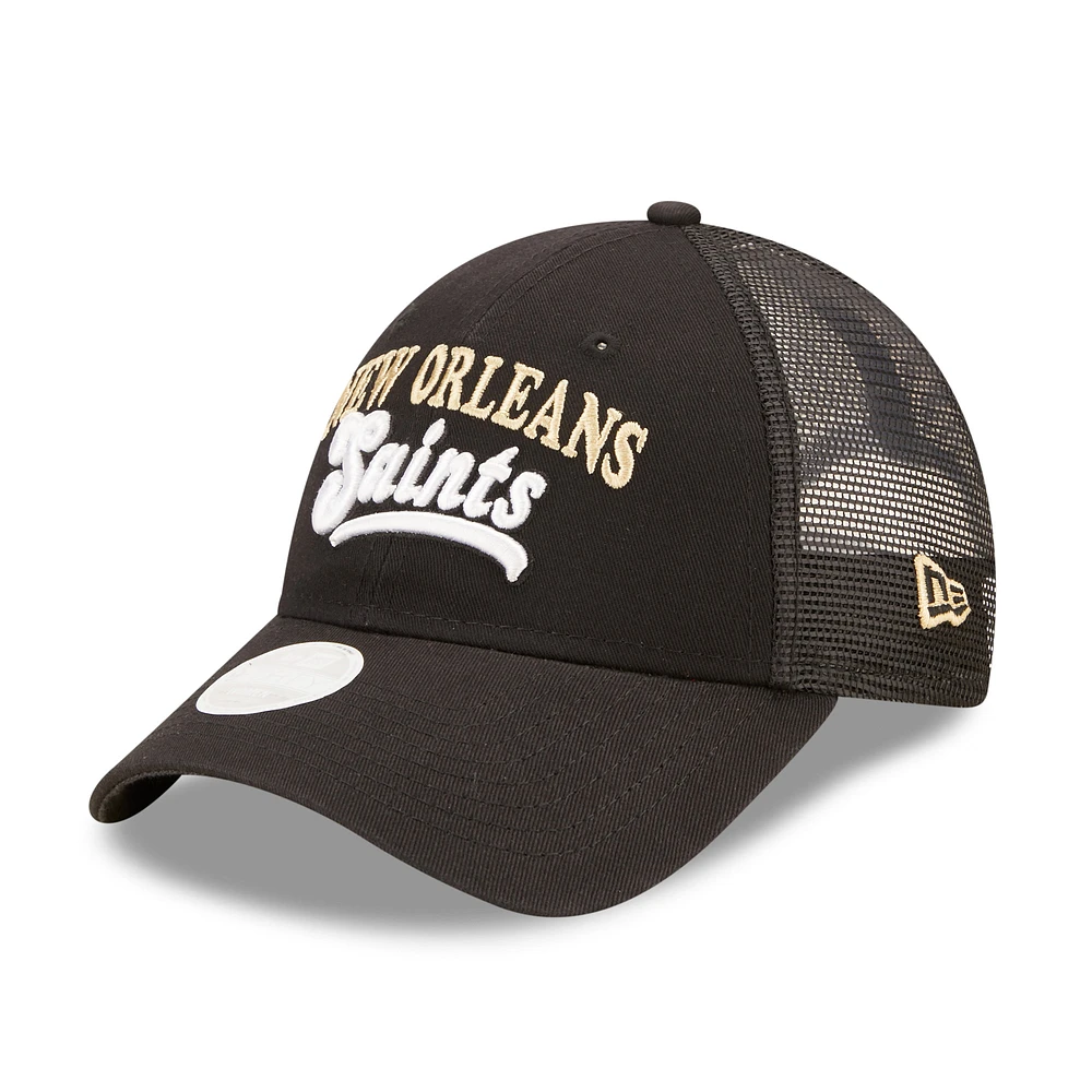Women's New Era Black New Orleans Saints Team Trucker 9FORTY Snapback Hat