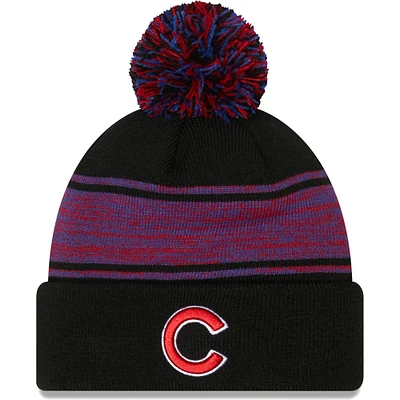 Men's New Era Black Chicago Cubs Chilled Cuffed Knit Hat with Pom