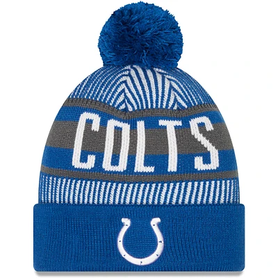 Men's New Era Royal Indianapolis Colts Striped Cuffed Knit Hat with Pom
