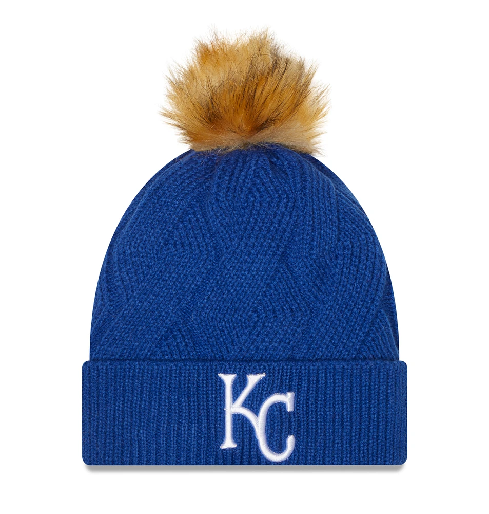 Women's New Era Royal Kansas City Royals Snowy Cuffed Knit Hat with Pom