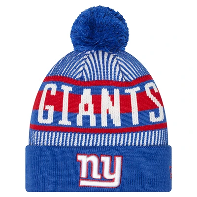 Youth New Era Royal New York Giants Striped Cuffed Knit Hat with Pom