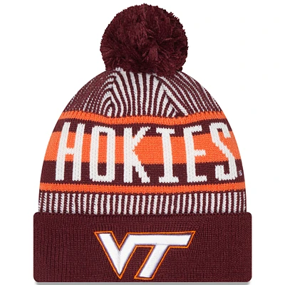 Men's New Era Maroon Virginia Tech Hokies Logo Striped Cuff Knit Hat with Pom
