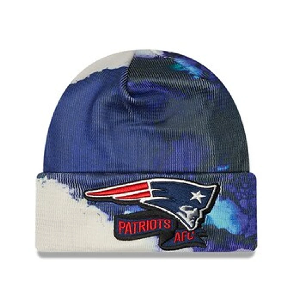 Men's New Era Navy New England Patriots 2022 Sideline Ink Dye Cuffed Knit Hat