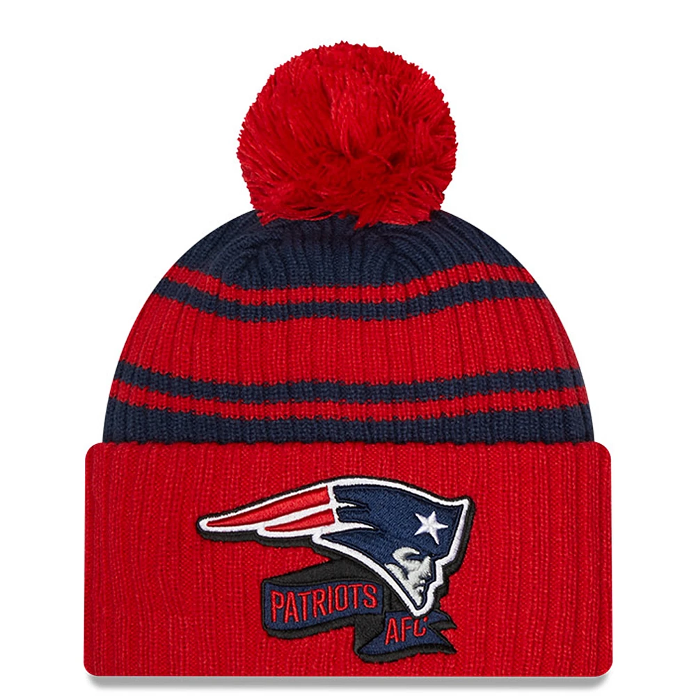 Men's New Era Navy New England Patriots 2022 Sideline Cuffed Pom Knit Hat