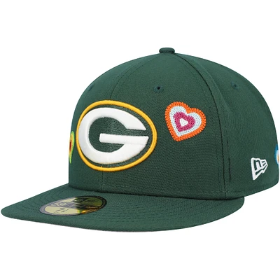 Men's New Era Green Bay Packers Chain Stitch Heart 59FIFTY Fitted Hat