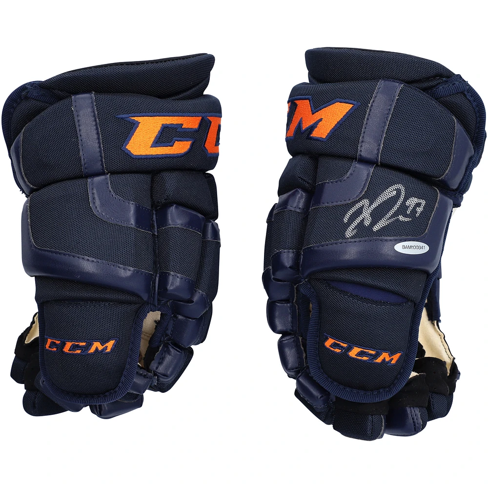 Upper Deck Connor McDavid Edmonton Oilers Autographed CCM 2017 Navy Gloves