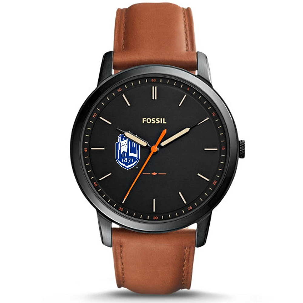Fossil Black SUNY Geneseo Knights The Minimalist Slim Light Brown Leather Watch