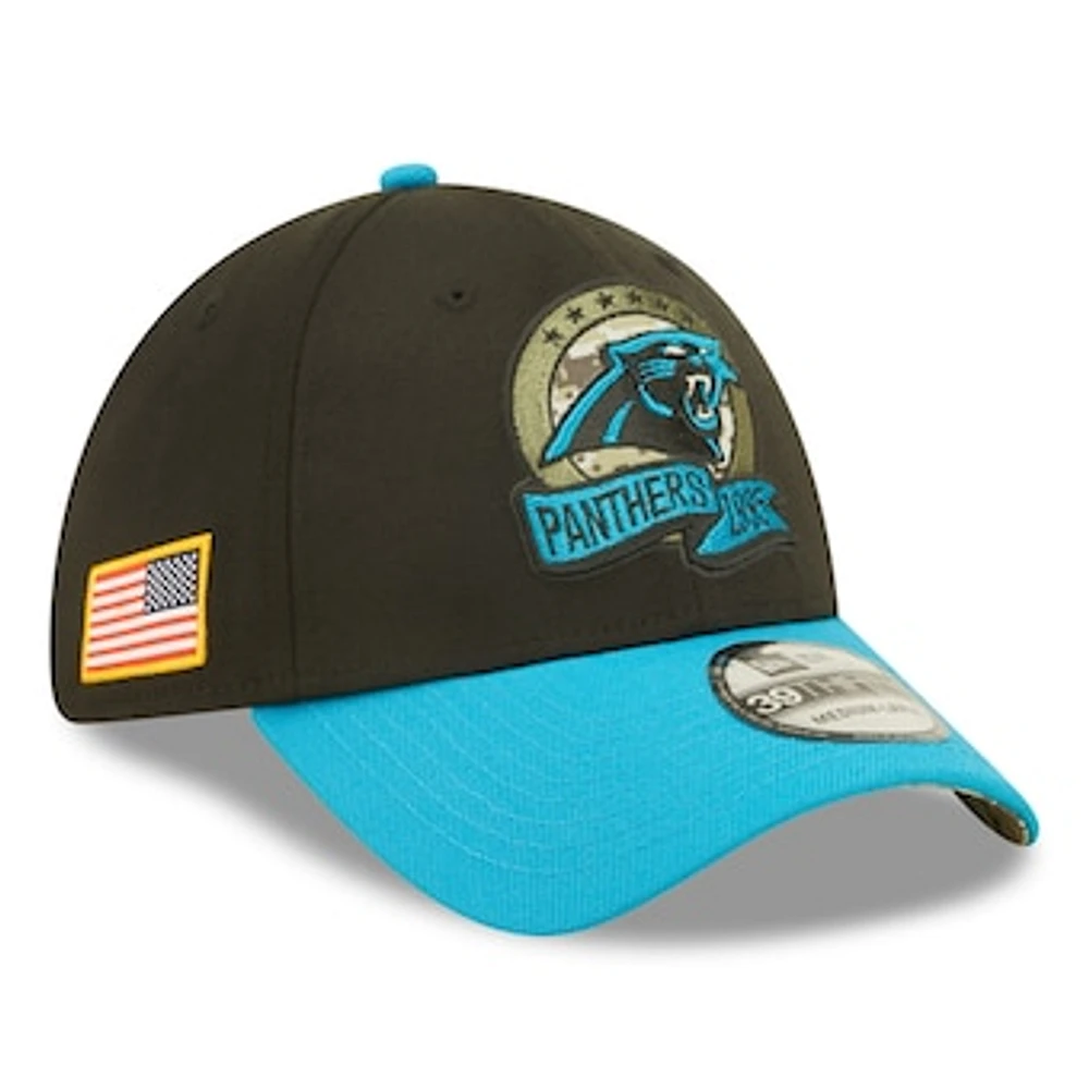 Men's New Era Black/Blue Carolina Panthers 2022 Salute To Service 39THIRTY Flex Hat