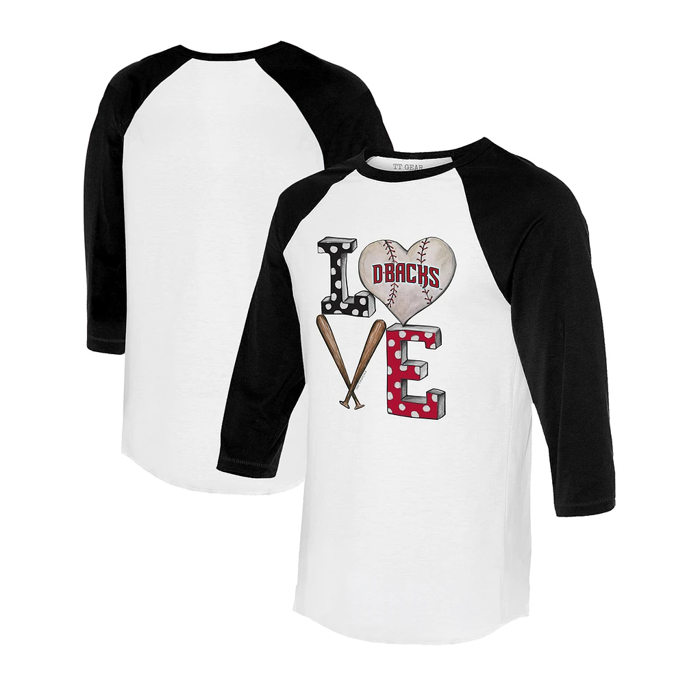 Women's Tiny Turnip White/Black Arizona Diamondbacks Baseball Love Raglan 3/4-Sleeve T-Shirt