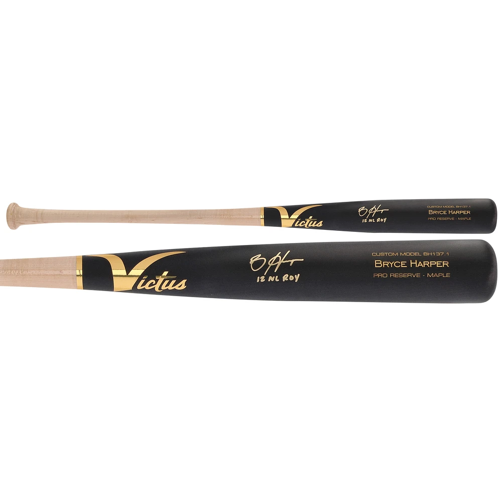 Bryce Harper Philadelphia Phillies Autographed Black Barrel Blonde Handle Victus Game Model Bat with "12 NL ROY" Inscription