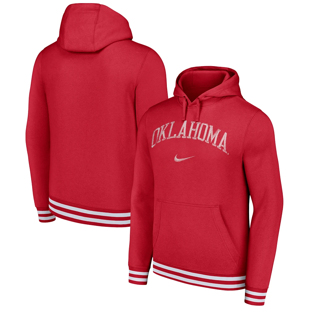 Men's Nike Crimson Oklahoma Sooners Distressed Sketch Retro Fitted Pullover Hoodie