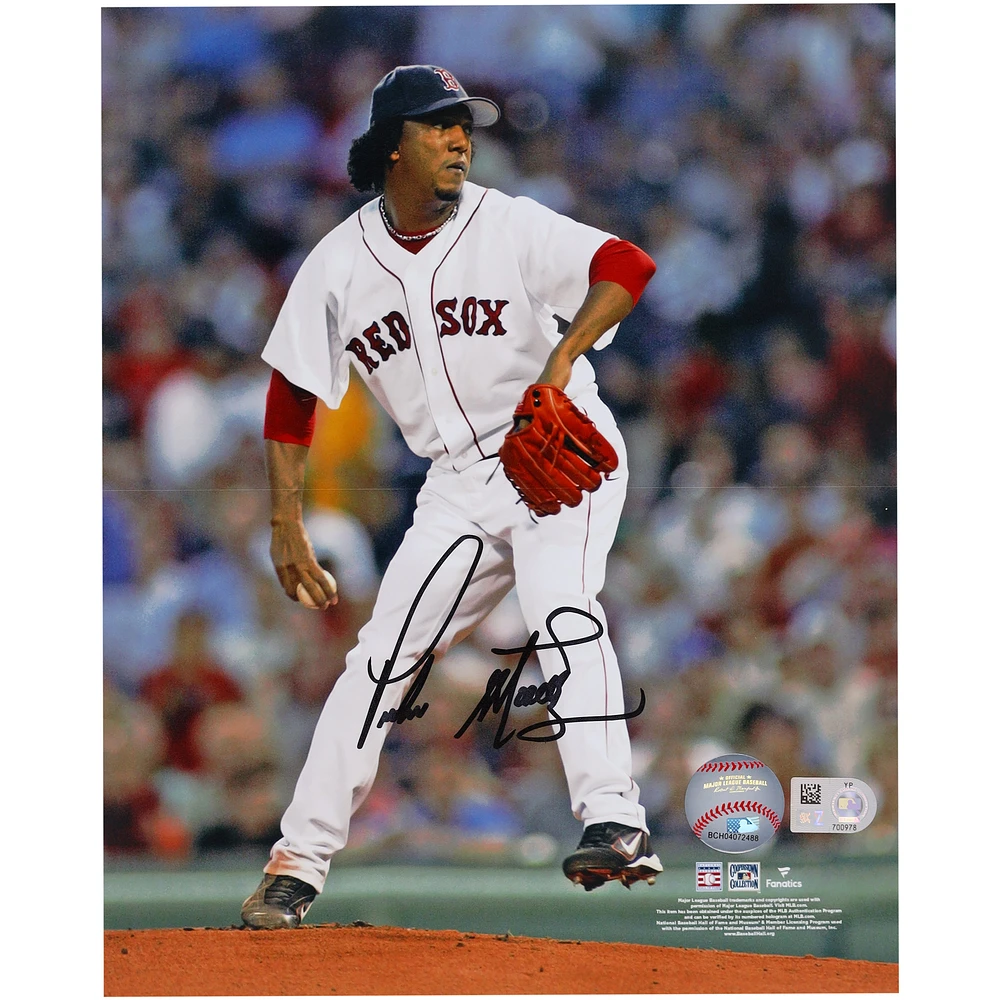 Pedro Martinez Boston Red Sox Autographed 8" x 10" Pitching in White Jersey Photograph