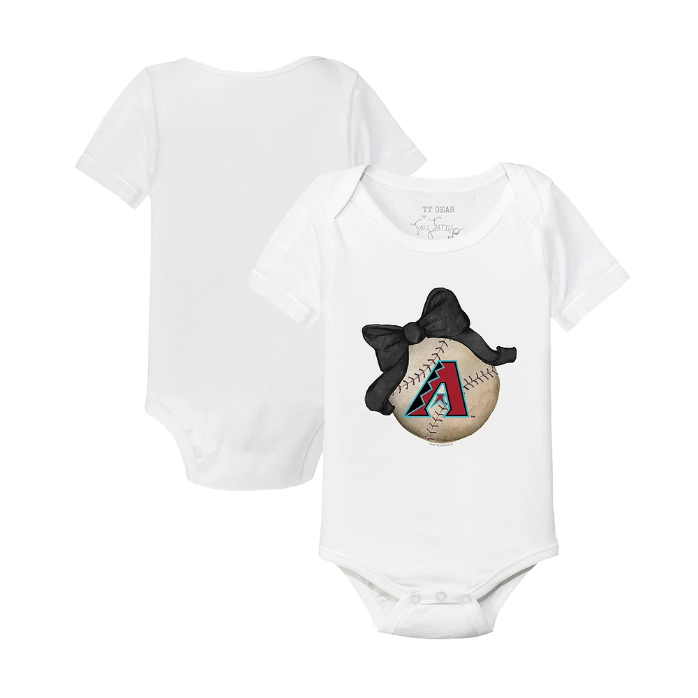 Infant Tiny Turnip White Arizona Diamondbacks Baseball Bow Bodysuit