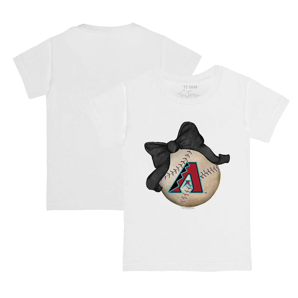 Toddler Tiny Turnip White Arizona Diamondbacks Baseball Bow T-Shirt