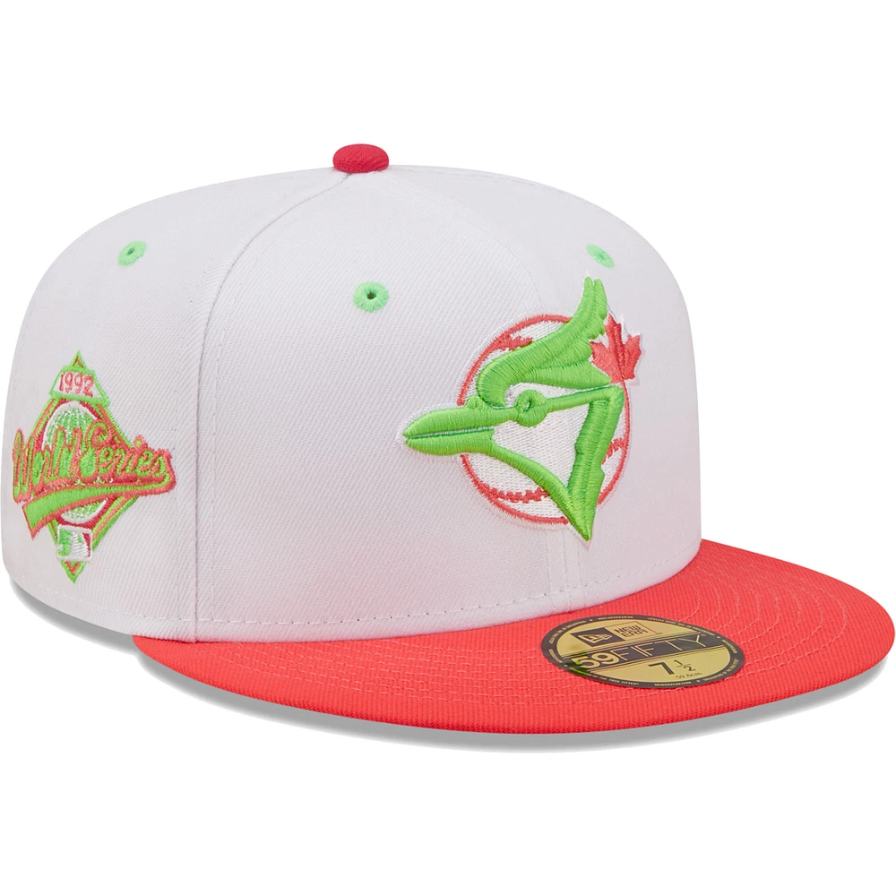 Men's New Era White/Coral Toronto Blue Jays 1992 World Series Strawberry Lolli 59FIFTY Fitted Hat