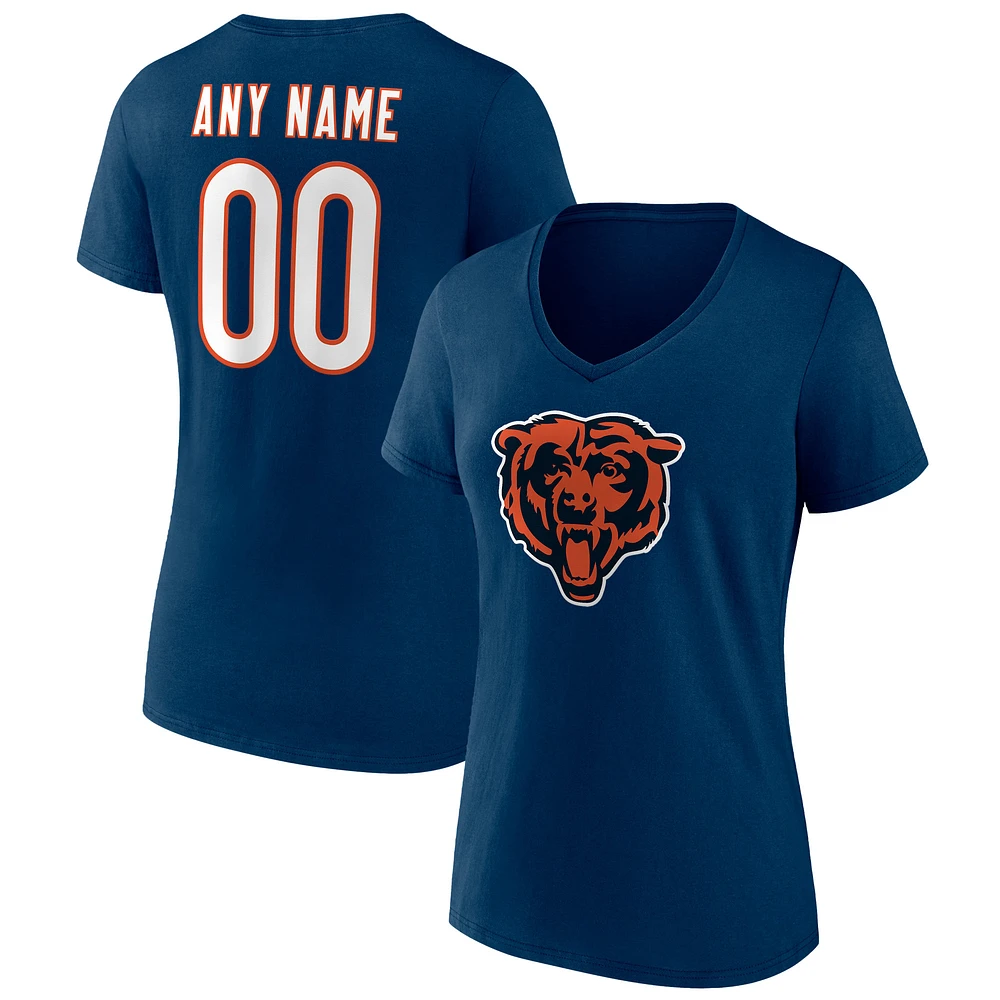 Women's Navy Chicago Bears Team Authentic Personalized Name & Number V-Neck T-Shirt