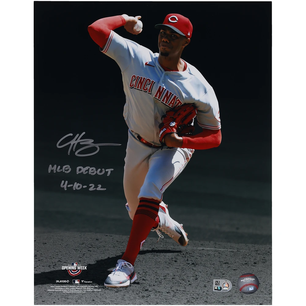 Hunter Greene Cincinnati Reds Autographed 11" x 14" Debut Pitching Spotlight Photograph with "MLB Debut 4-10-22" Inscription