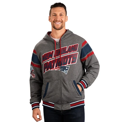 Men's G-III Sports by Carl Banks Navy/Gray New England Patriots Extreme Full Back Reversible Hoodie Full-Zip Jacket