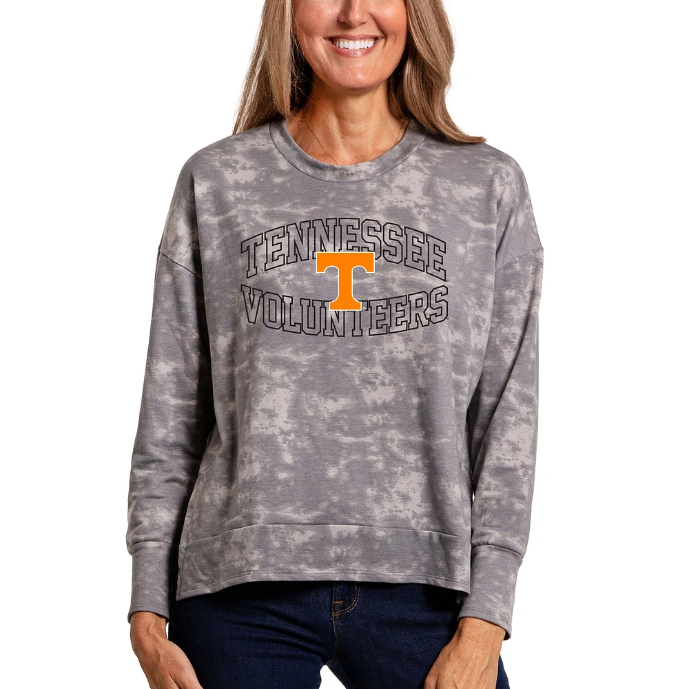 Women's Gray Tennessee Volunteers Brandy Tie-Dye Long Sleeve Tri-Blend Pullover Top