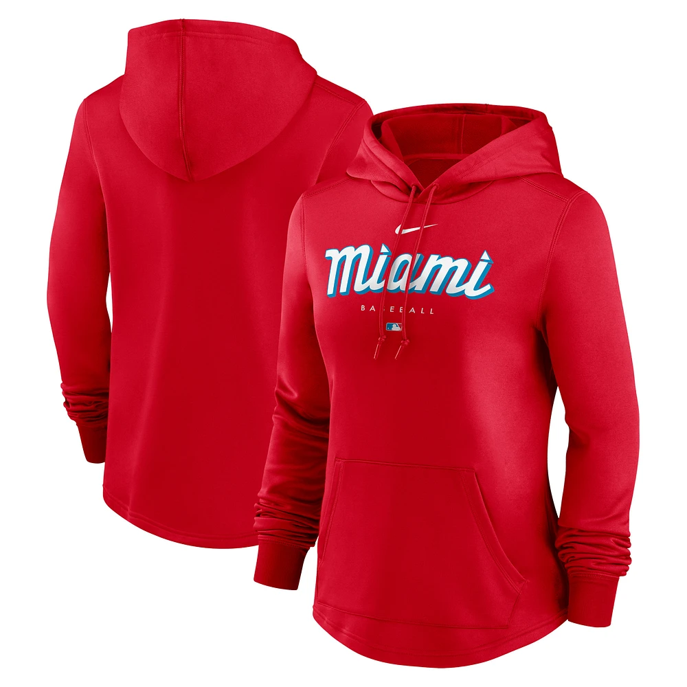 Women's Nike Red Miami Marlins City Connect Pregame Performance Pullover Hoodie