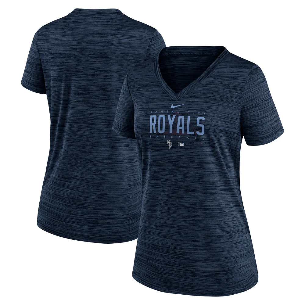 Women's Nike Navy Kansas City Royals City Connect Velocity Practice Performance V-Neck T-Shirt