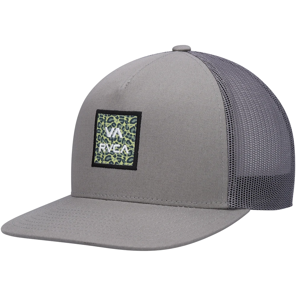 Men's RVCA Gray Wordmark VA ATW Print Trucker Snapback Hat