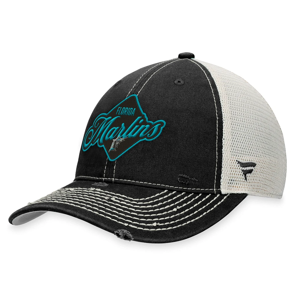 Men's Fanatics Black Florida Marlins Heritage Trucker Snapback Hat