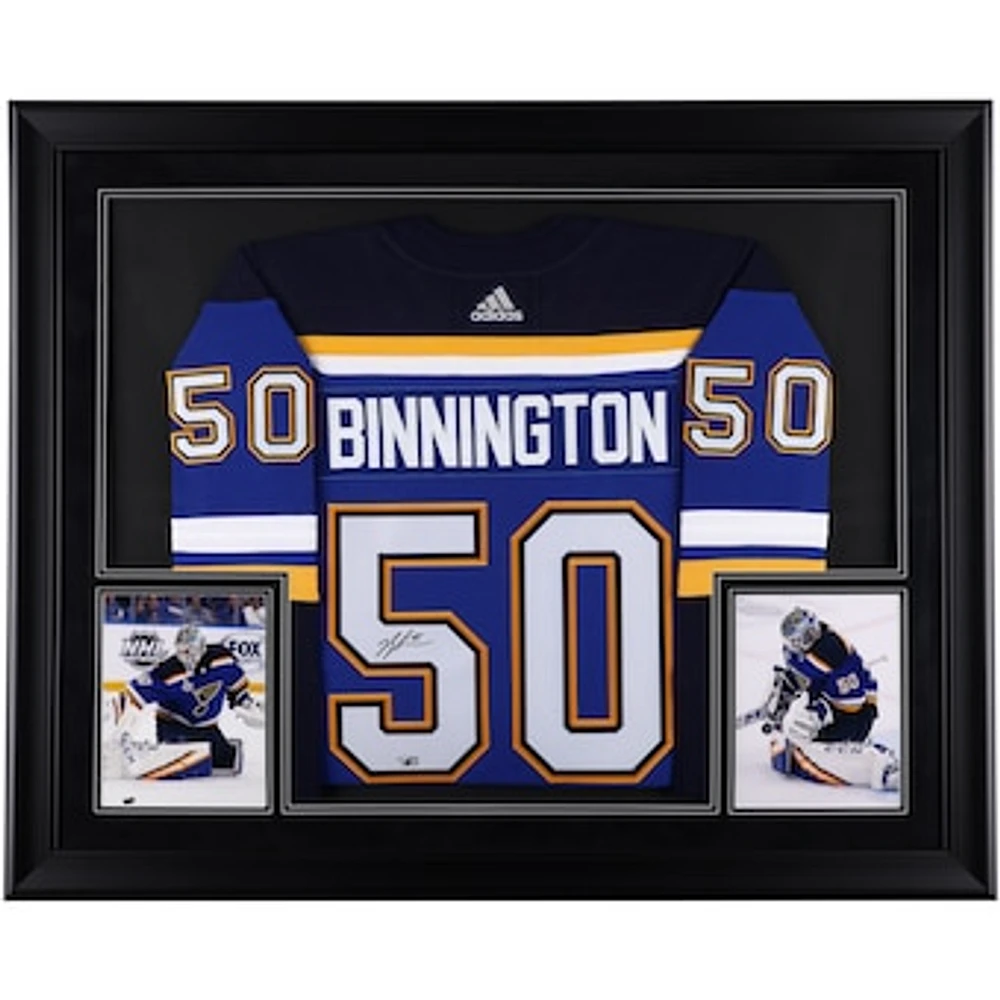 Jordan Binnington St. Louis Blues Autographed Deluxe Framed Blue Adidas Authentic Jersey