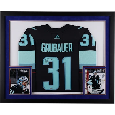 Philipp Grubauer Seattle Kraken Autographed Deluxe Framed Navy Adidas Authentic Jersey