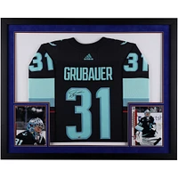 Philipp Grubauer Seattle Kraken Autographed Deluxe Framed Navy Adidas Authentic Jersey
