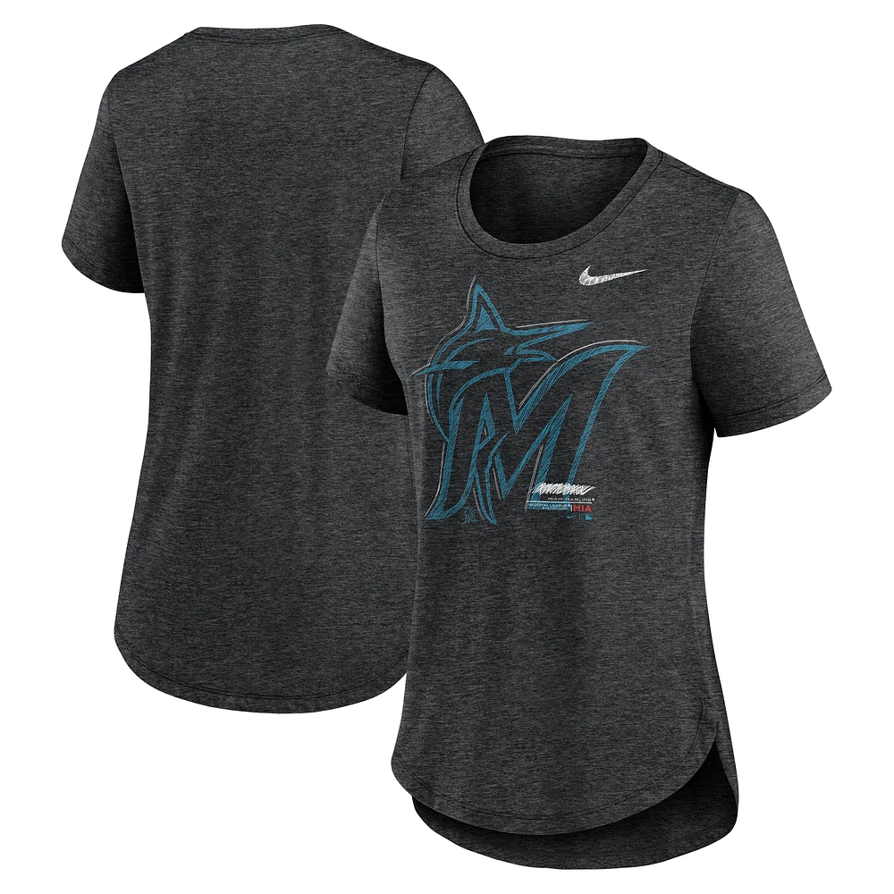 Women's Nike Heather Black Miami Marlins Touch Tri-Blend T-Shirt
