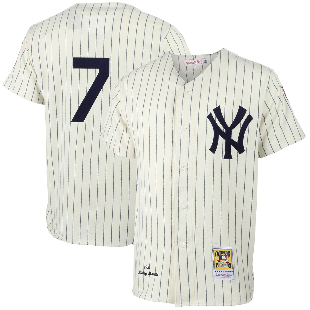 Men's Mitchell & Ness Mickey Mantle Cream New York Yankees 1951 Cooperstown Collection Authentic Jersey