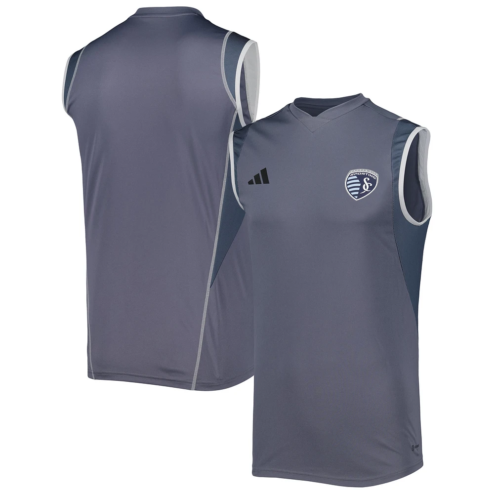 Men's adidas Gray Sporting Kansas City 2023 On-Field Sleeveless Training Jersey