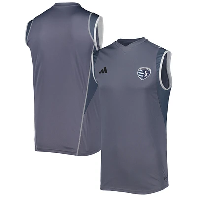 Men's adidas Gray Sporting Kansas City 2023 On-Field Sleeveless Training Jersey