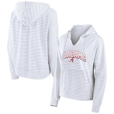 Women's Fanatics White Alabama Crimson Tide Striped Notch Neck Pullover Hoodie