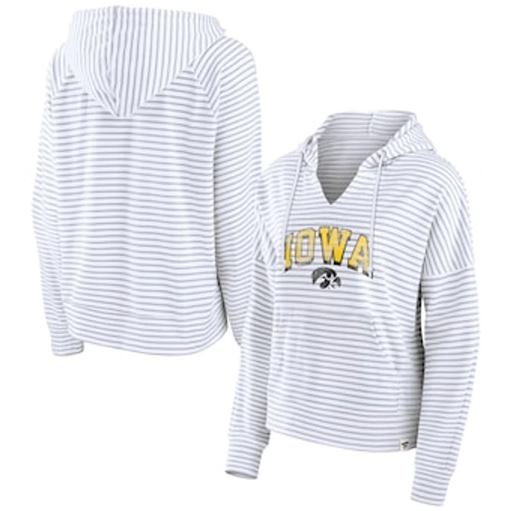 Women's Fanatics White Iowa Hawkeyes Striped Notch Neck Pullover Hoodie