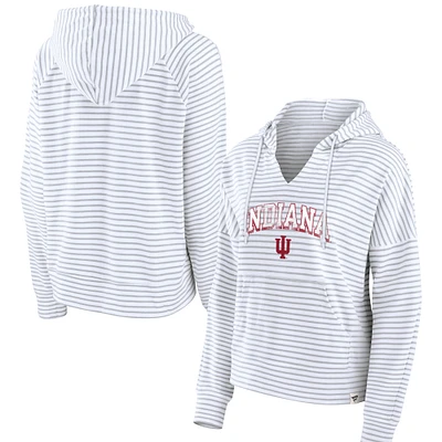 Women's Fanatics White Indiana Hoosiers Striped Notch Neck Pullover Hoodie