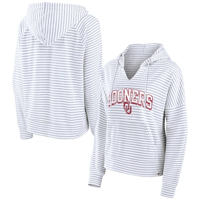 Women's Fanatics White Oklahoma Sooners Striped Notch Neck Pullover Hoodie