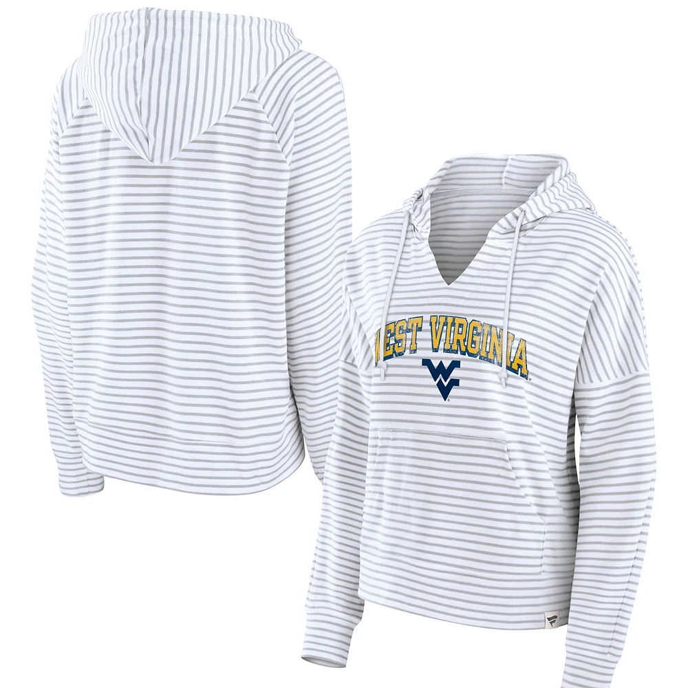 Women's Fanatics White West Virginia Mountaineers Striped Notch Neck Pullover Hoodie