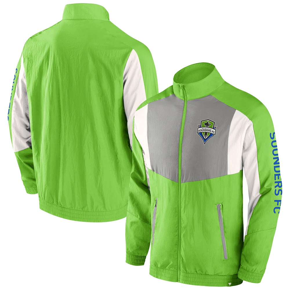 Men's Fanatics Rave Green Seattle Sounders FC Net Goal Raglan Full-Zip Track Jacket