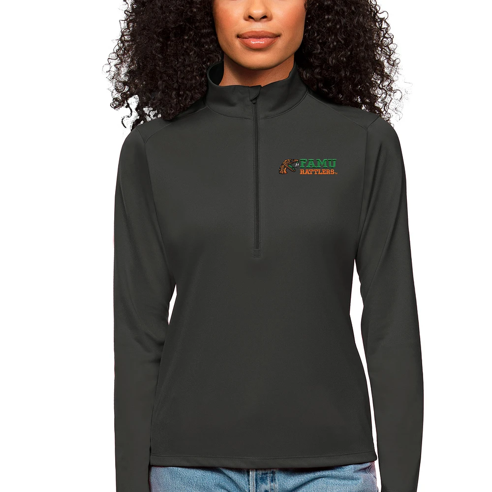 Women's Antigua Gray Florida A&M Rattlers Tribute Quarter-Zip Pullover Top