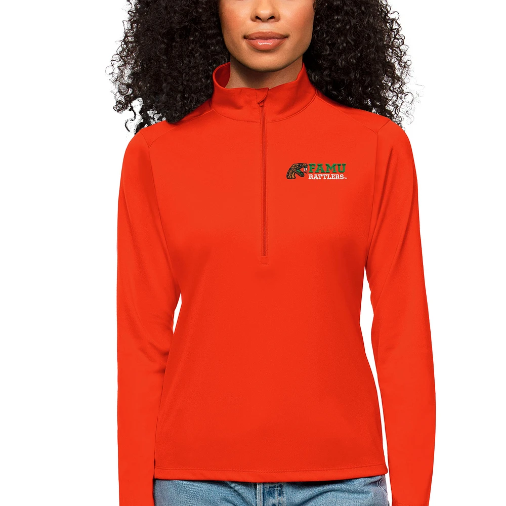 Women's Antigua Orange Florida A&M Rattlers Tribute Quarter-Zip Pullover Top