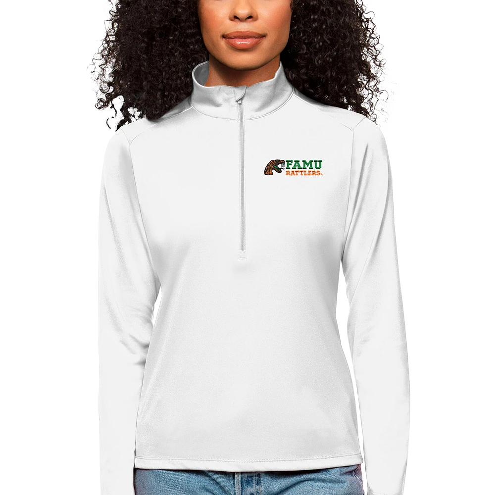 Women's Antigua Florida A&M Rattlers Tribute Quarter-Zip Pullover Top
