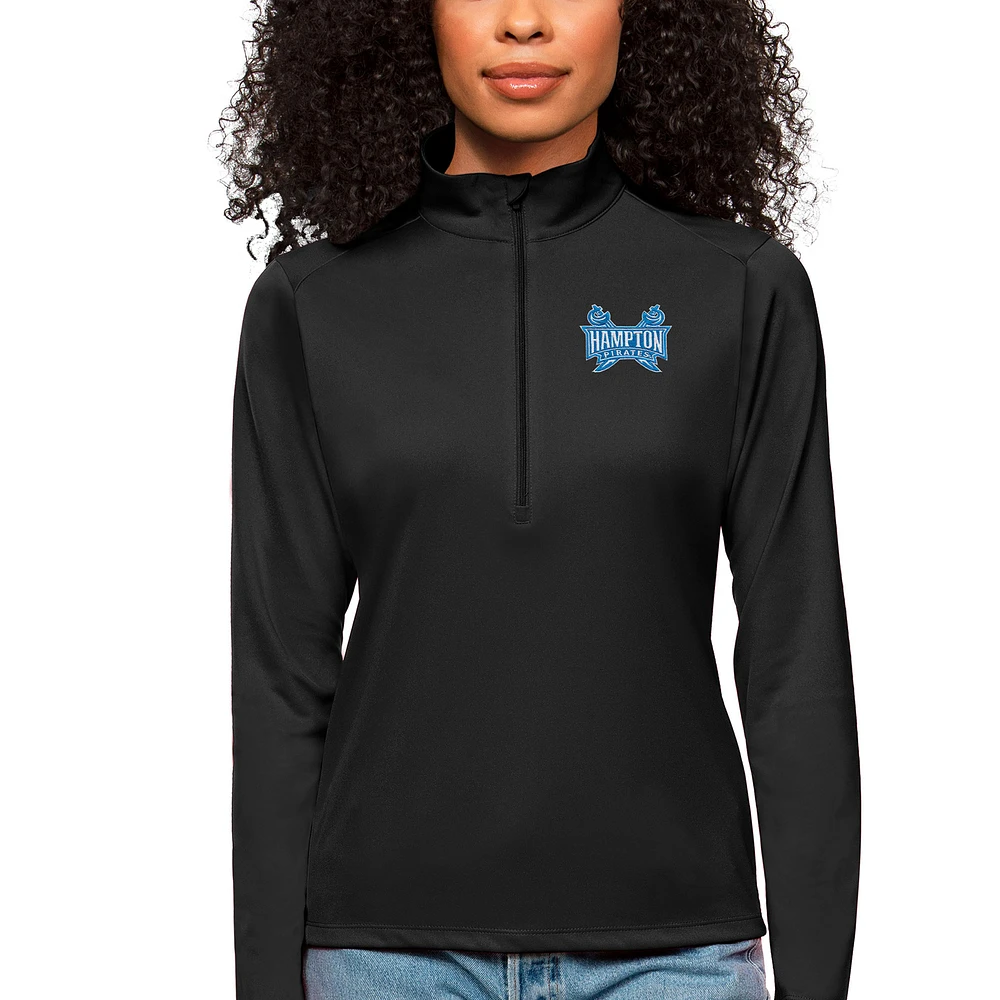 Women's Antigua Black Hampton Pirates Tribute Quarter-Zip Pullover Top