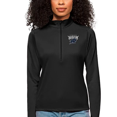 Women's Antigua Black Howard Bison Tribute Quarter-Zip Pullover Top